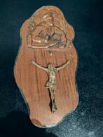 Jesus sur support Bois Vintage cuivre et métal doré, Collections, Enlèvement ou Envoi, Comme neuf