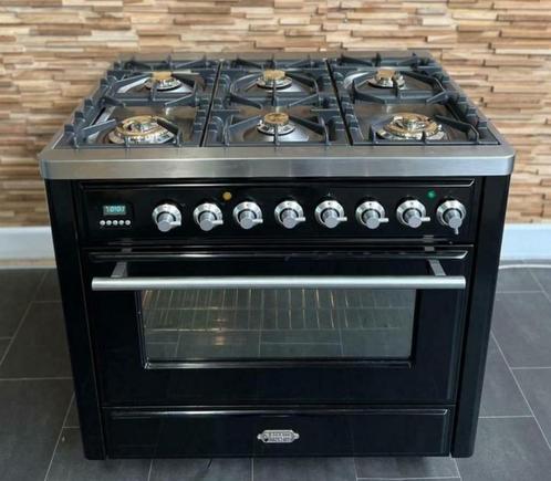 🔥 Poêle de luxe Boretti Majestic 90 cm noir brillant 6 brûl, Electroménager, Cuisinières, Comme neuf, Autoportant, 5 zones de cuisson ou plus