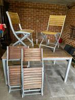 Uitschuifbare tuintafel met 6 stoelen (4x klap en 2x stapel), Tuin en Terras, Tuinsets en Loungesets, Ophalen, Gebruikt