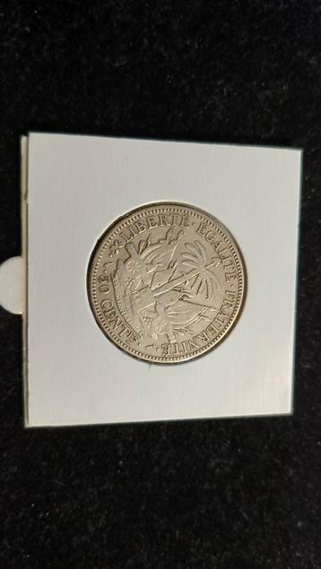 50 cent d haiti rare coin 1882 silver 12.5gr beschikbaar voor biedingen