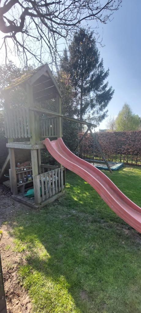 Speeltuin met schommel en glijbaan, Kinderen en Baby's, Speelgoed | Buiten | Speeltoestellen, Gebruikt, Glijbaan, Klimtouw, Schommel
