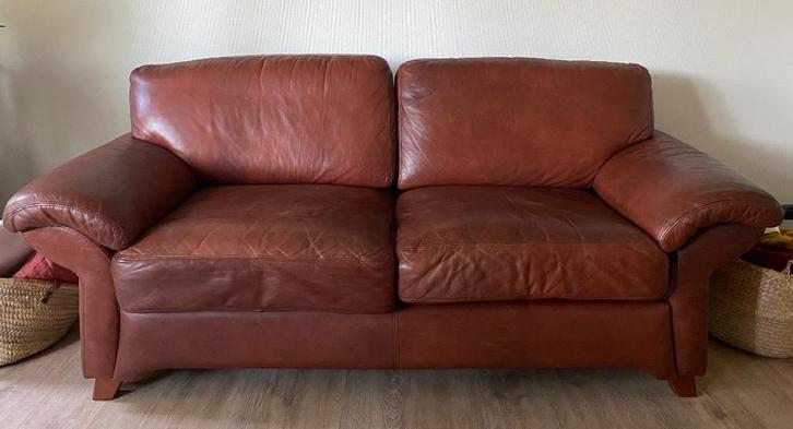 Leren 2,5-zit, Huis en Inrichting, Zetels | Zetels, Gebruikt, Rechte bank, Tweepersoons, 150 tot 200 cm, 75 tot 100 cm, Leer, Ophalen
