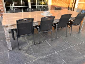 Table de jardin en bois d'échafaudage 300x117x79 + plexi, Enlèvement, Utilisé