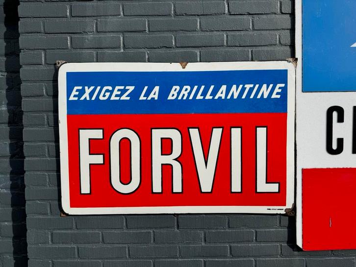 Panneau d'affichage en émail FORVIL XL, Collections, Marques & Objets publicitaires, Utilisé, Panneau publicitaire, Enlèvement