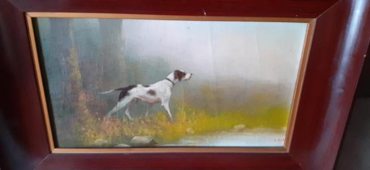 peinture sur toile signée chien de chasse années 1950, Divers, Divers Autre, Comme neuf, Enlèvement