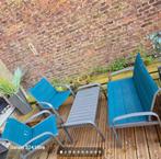 Tuinmeubilair + turquoise tafel bijna nieuw, Ophalen, Zo goed als nieuw, Hout