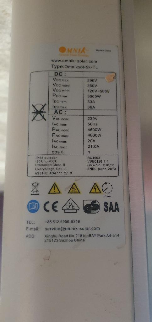 OmnikSol-5K-TL omvormer, Doe-het-zelf en Bouw, Zonnepanelen en Toebehoren, Gebruikt, Compleet systeem, Ophalen