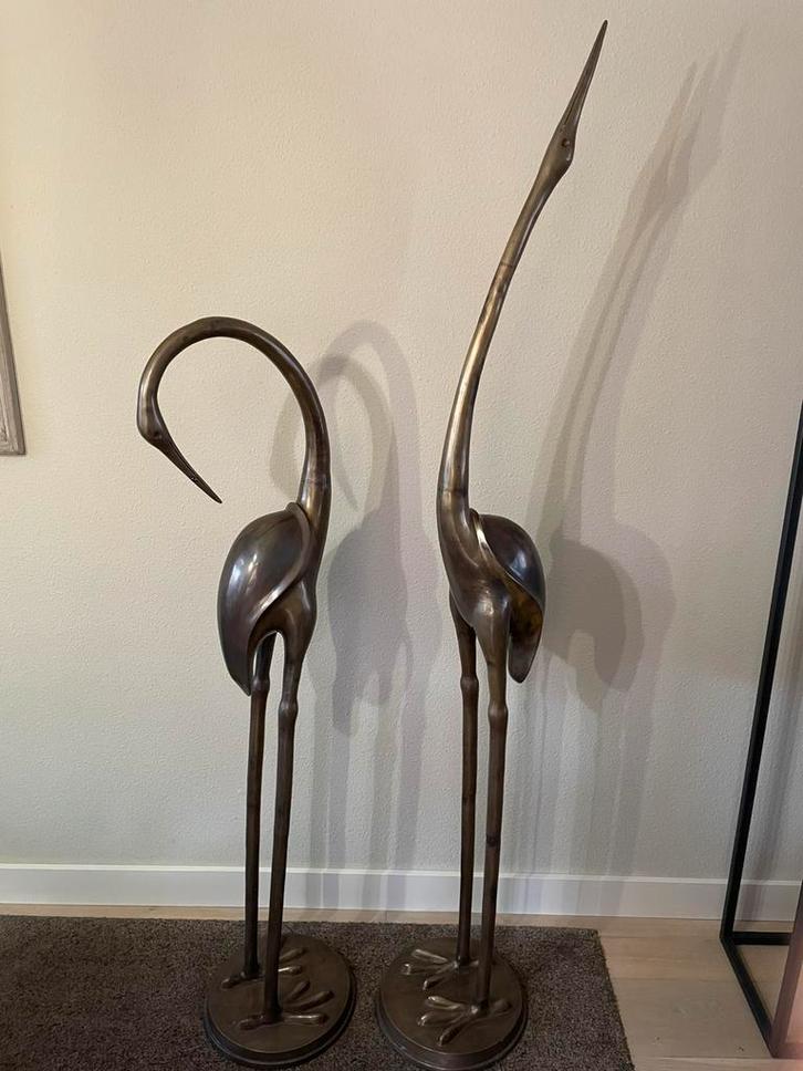 Twee bronzen kraanvogels in  menshoogte, Antiek en Kunst, Antiek | Brons en Koper, Brons, Ophalen