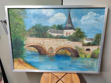 Peinture - tableau : "Le vieux pont à Ansermme"