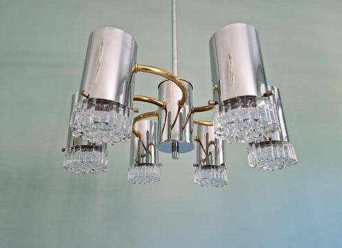 Space Age kroonluchter in verchroomd metaal en messing, 1970, Antiek en Kunst, Antiek | Verlichting, Ophalen of Verzenden