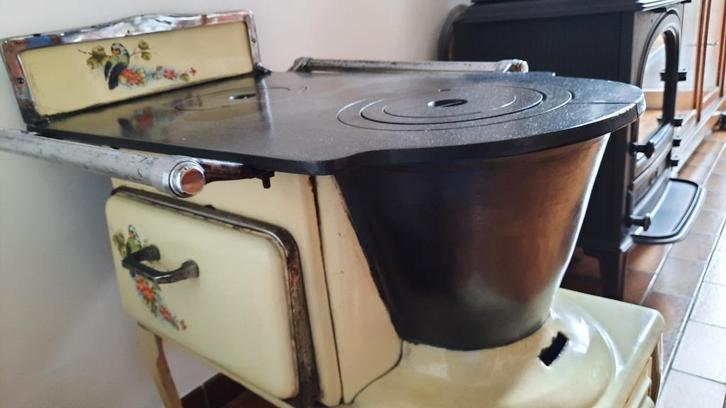 POËLE TÔLE.EMAILLE DECOR OISEAUX.TÔLE EMAILLEE.IMPEC.EMAIL, Antiek en Kunst, Antiek | Email, Ophalen