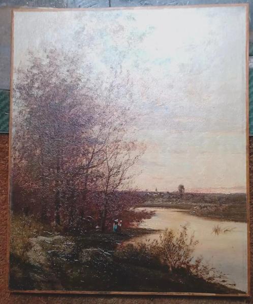 NICOLAS ROUSSEAU - HST 19e-eeuws rivierlandschap van Barbizo, Antiek en Kunst, Kunst | Schilderijen | Klassiek, Ophalen of Verzenden