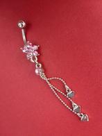Piercing avec 7 cristaux roses et 3 cœurs, Bijoux, Sacs & Beauté, Comme neuf, Autres matériaux, Avec strass, Piercing nombril