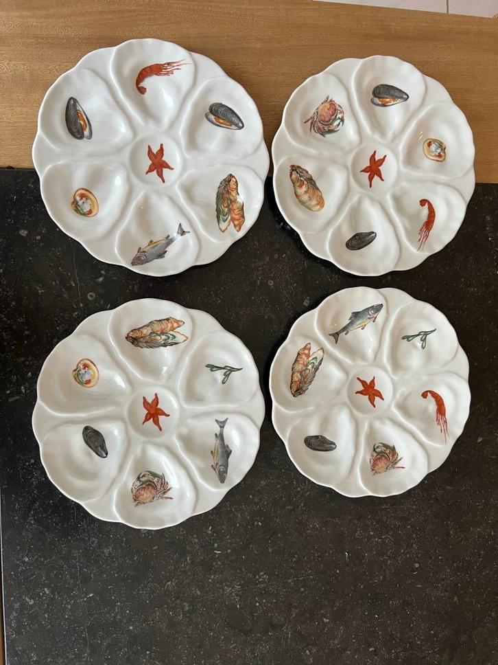 4 Porcelaine de Paris Collectie Antieke Oester borden,, Antiek en Kunst, Antiek | Porselein, Ophalen of Verzenden