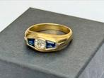 Ring 14k goud/ 1 diamant van 0.30ct en 2 saffieren 0.52ct!, Handtassen en Accessoires, Ringen, 19 tot 20, Ophalen of Verzenden