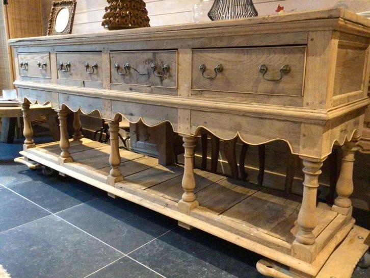 antieke prachtige eiken sidetable, Maison & Meubles, Tables | Dessertes, Utilisé, 25 à 50 cm, 200 cm ou plus, Rectangulaire, Chêne