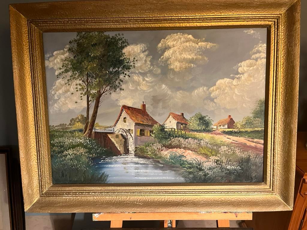 Schilderij watermolen, Antiek en Kunst, Kunst | Schilderijen | Klassiek, Ophalen of Verzenden