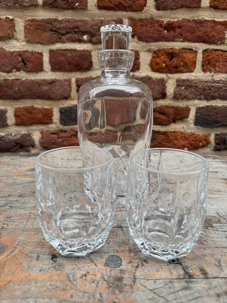 Kristallen karaf met 2 glazen, Verzamelen, Glas en Drinkglazen, Nieuw, Borrel- of Shotglas, Ophalen of Verzenden