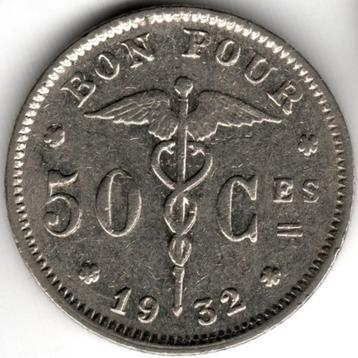 Belgique : 50 centimes 1932 Français Morin 419 Ref 15009, Enlèvement ou Envoi, Métal, Monnaie en vrac