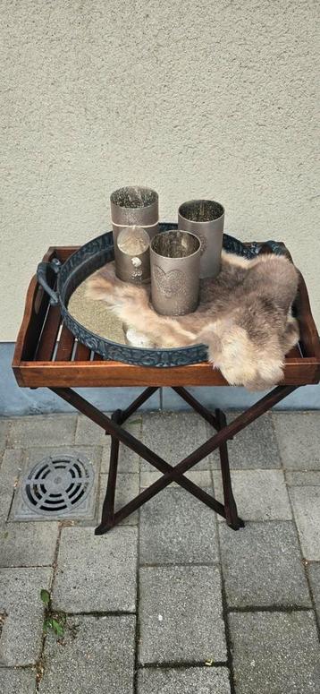 Teak dienblad op inklapbare staander., Enlèvement