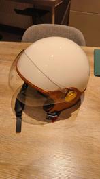 Scooter helm retro beige bruin leder, Fietsen en Brommers, Gebruikt, Ophalen of Verzenden