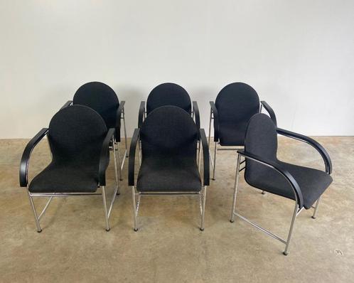 6X Arco Bk Eetkamerstoelen 80's 90's Vintage, Huis en Inrichting, Stoelen, Gebruikt, Vijf, Zes of meer stoelen, Hout, Metaal, Stof