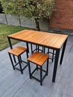 Hoge eettafel /bartafel met 4 krukken voor buiten, Ophalen, Zo goed als nieuw