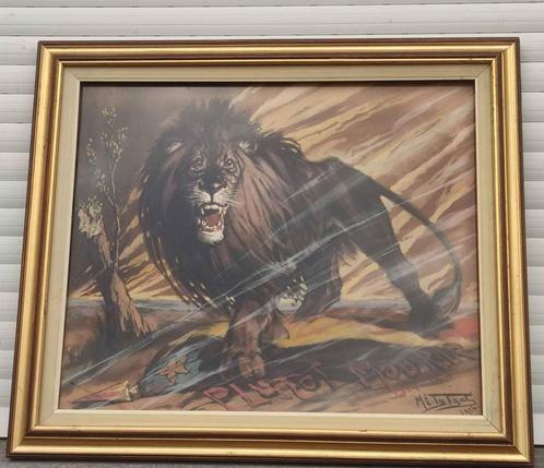 technique mixte lion plutot mourir signe medart tytgat, Antiquités & Art, Art | Peinture | Classique, Enlèvement ou Envoi