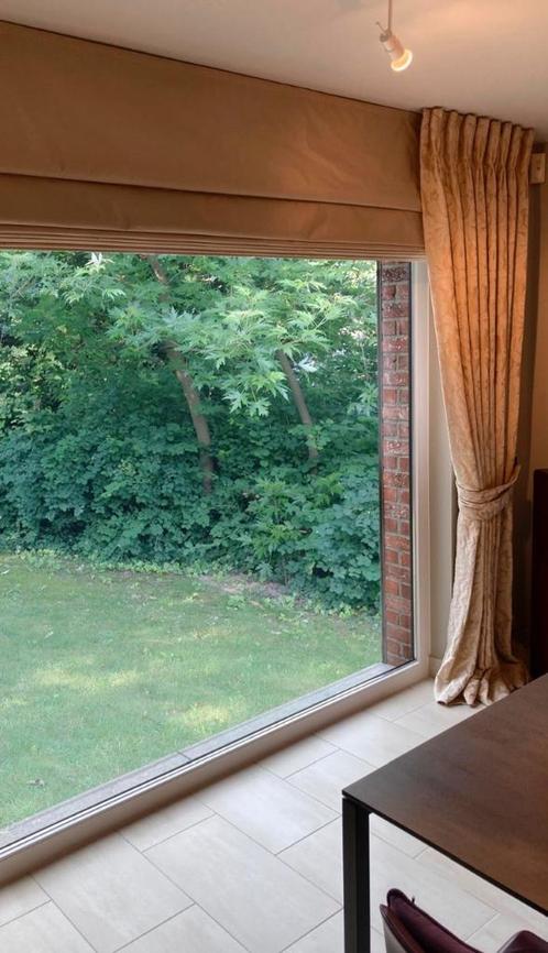 Overgordijnen en ophang plooigordijnen, Huis en Inrichting, Stoffering | Gordijnen en Lamellen, Zo goed als nieuw, Beige, Ophalen