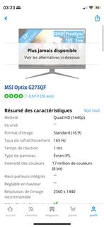 Msi Optix QHD 27pouces, Computers en Software, Monitoren, Gaming, MSI, IPS, Ophalen of Verzenden