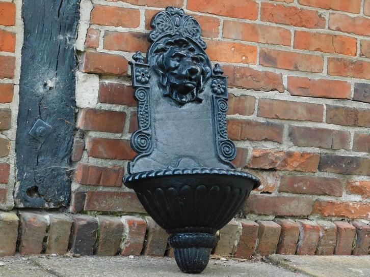 Wandfontein Leeuw - Zwart - 75 cm - Gietijzer, Tuin en Terras, Waterpartijen en Fonteinen, Fontein, Gietijzer, Ophalen of Verzenden