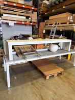 Tuintafel en zitbank in wit aluminium met hardhout top, Ophalen, Zo goed als nieuw, Aluminium