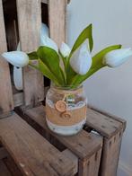 Vase déco toile de jute + tulipes, Comme neuf, Enlèvement ou Envoi