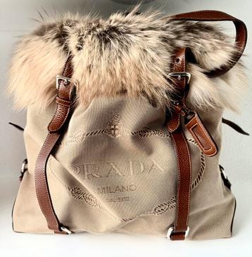 PRADA LOGO CANVAS/LEER TAS BEIGE, ORIGINEEL‼️ beschikbaar voor biedingen