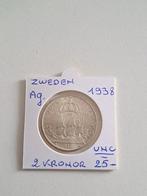 Zweden  2 kronor 1938 AG UNC geres els, Ophalen of Verzenden