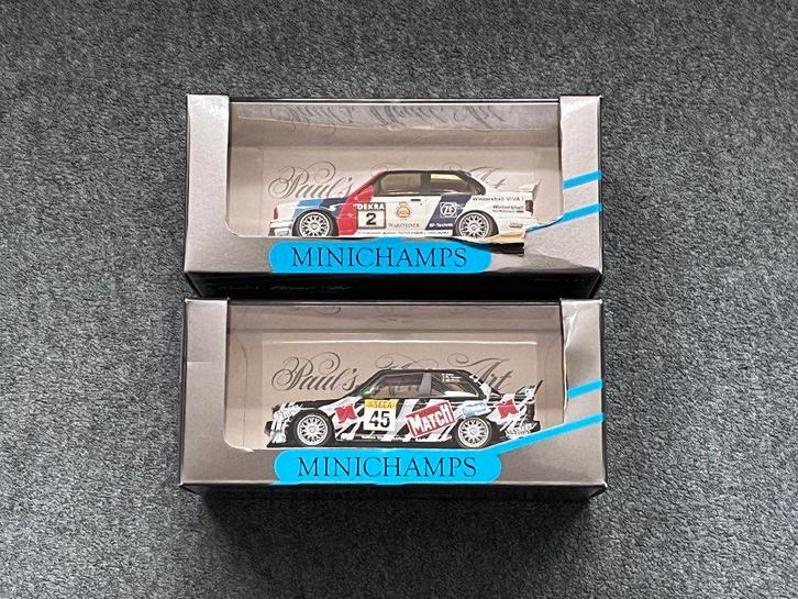 2x BMW E30 M3: DTM 1990 #2 + 24h Spa Francorchamps 1994 #45, Hobby en Vrije tijd, Modelauto's | 1:43, Gebruikt, Auto, MiniChamps