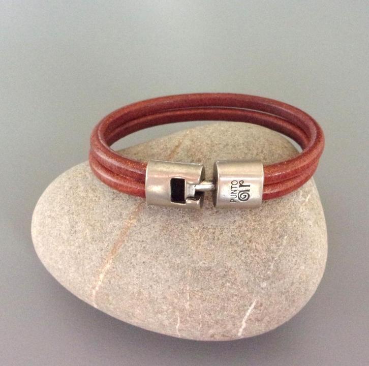 Bruine leren armband Punto voor heren, 2 ronde leren bandjes, Handtassen en Accessoires, Armbanden, Zo goed als nieuw, Leer, Bruin