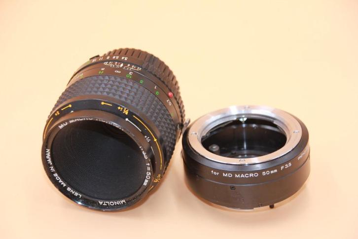 MINOLTA MD 50/3.5 MACRO + BAGUE 1:1, Audio, Tv en Foto, Fotocamera's Analoog, Gebruikt, Spiegelreflex, Minolta, Ophalen of Verzenden
