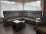 Lederen salon in kleur taupe, Huis en Inrichting, Zetels | Zetels, Ophalen, Gebruikt, Overige maten, Hoekbank