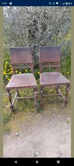 Set kasteelstoel stoel hout met lederen zitting antiek, Antiek en Kunst, Ophalen of Verzenden