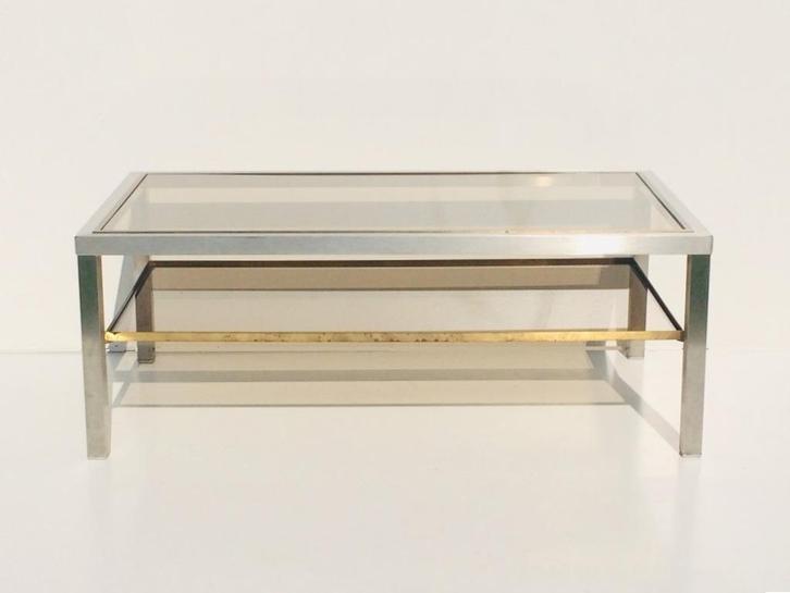 Belgochrom stijl lage tafel * Vintage 70s *, Huis en Inrichting, Tafels | Salontafels, Gebruikt, Rechthoekig, Glas, Metaal, Verzenden