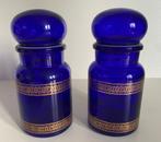 Paar antieke kobaltblauwe glazen apothekerspotten., Ophalen