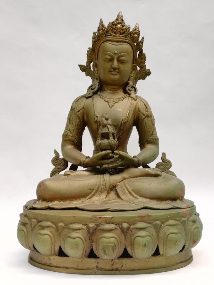 Mooi groot boeddha beeld in koper - china - c. 1950, Antiek en Kunst, Curiosa en Brocante, Ophalen