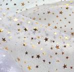!met gebreken! 5 meter organza wit gouden sterretjes glitter, 120 cm of meer, Wit, Nieuw, Ophalen of Verzenden