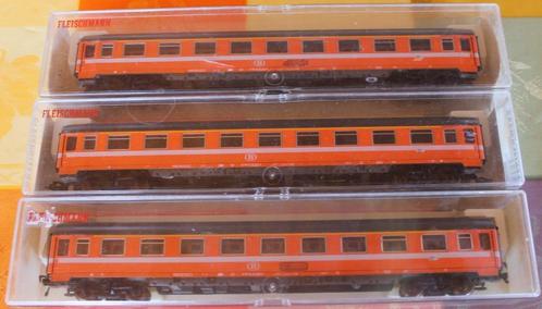 Fleischmann HO 5151 3 rijtuigen NMBS Eurofima oranje 1er, Hobby en Vrije tijd, Modeltreinen | H0, Gebruikt, Wagon, Fleischmann