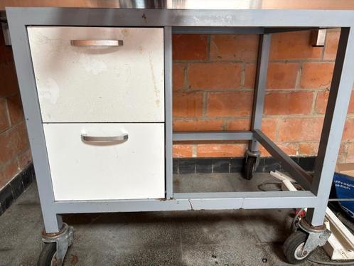 Roltafel met kastjes en inox werkblad, Huis en Inrichting, Kasten | Ladekasten, Gebruikt, Minder dan 100 cm, 50 tot 100 cm, 50 tot 75 cm