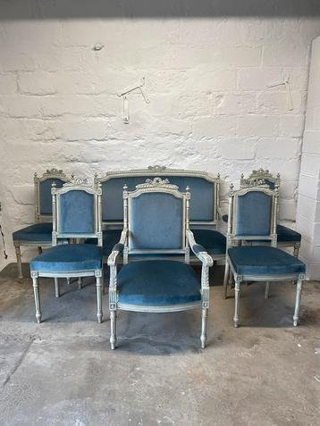 Turkoois fluwelen loungeset in Louis XVI-stijl. beschikbaar voor biedingen