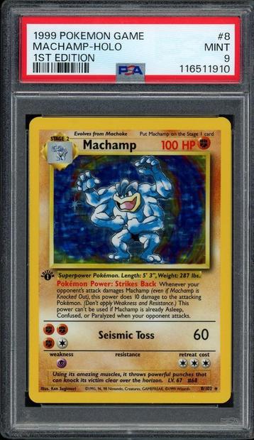 Machamp Holo 1ère édition PSA 9 - 8/102 - Set de base 1999, Enlèvement ou Envoi, Comme neuf, Cartes en vrac, Foil