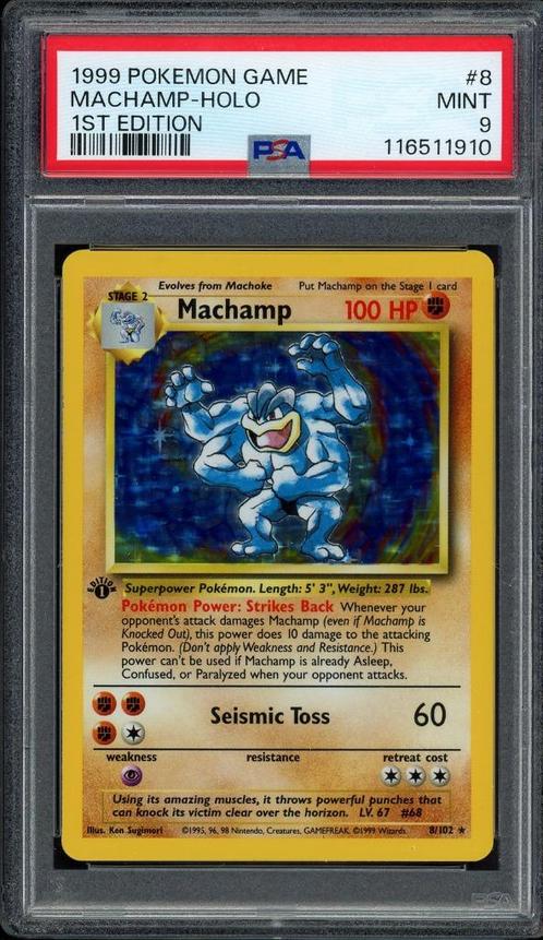 Machamp Holo 1st Edition PSA 9 - 8/102 - Base Set 1999, Hobby en Vrije tijd, Verzamelkaartspellen | Pokémon, Zo goed als nieuw