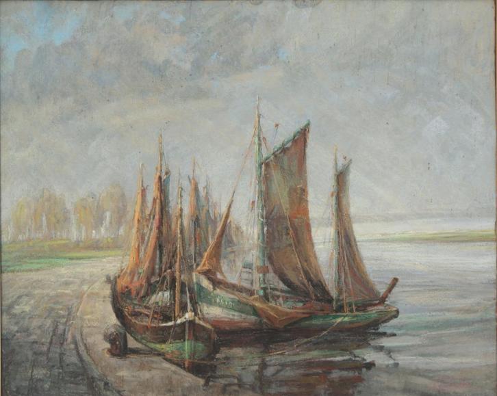 Leon Verbeke (1890-1955): Vissersboten (97 x 82 cm), Antiek en Kunst, Kunst | Schilderijen | Klassiek, Ophalen